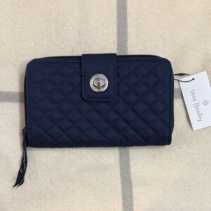 Vera Bradley Navy RFID Turnlock Quilted Wallet